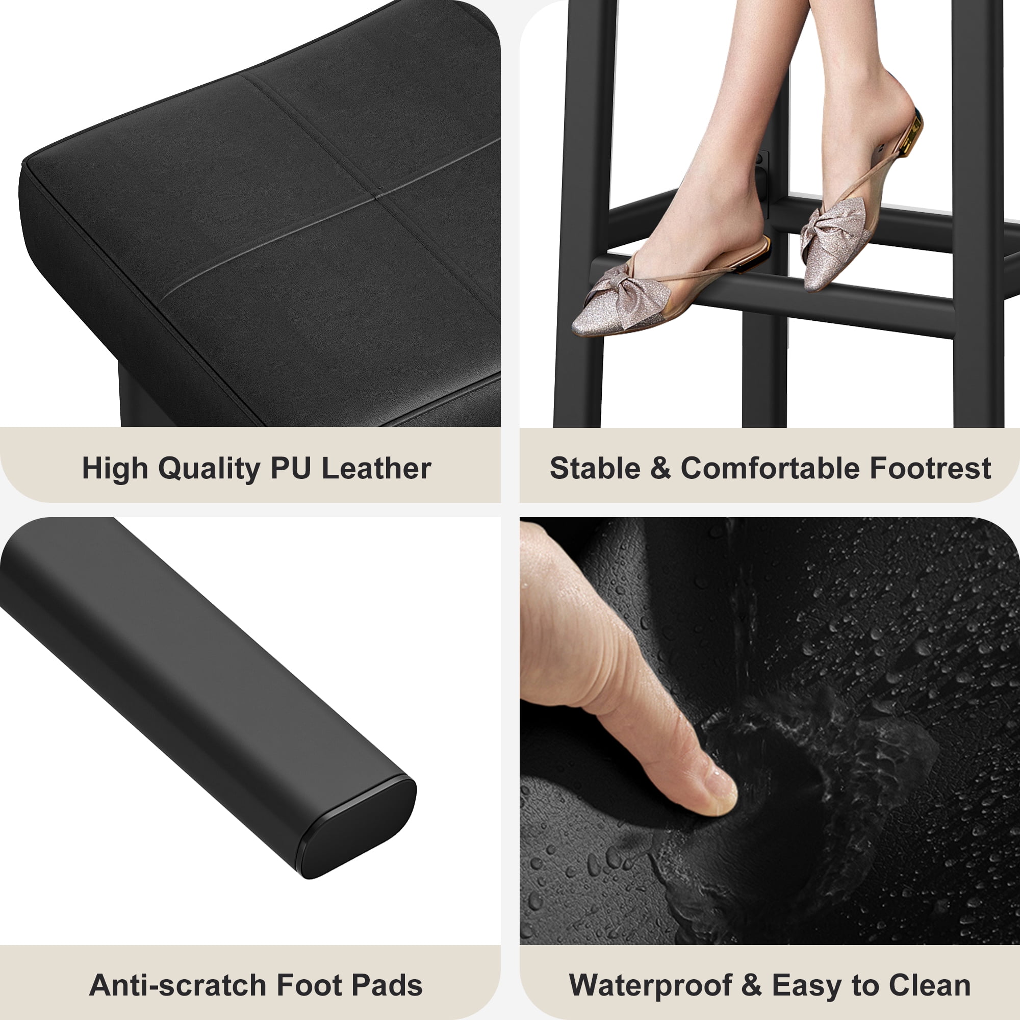 AOILE 24-Inch Bar Stools Set of 2/4 – Soft PU Leather Seat, Sturdy Metal Frame, Waterproof & Easy-to-Clean – Ideal for Kitchen Island, Bar, Dining Room – Available in Black, Brown, Grey, White