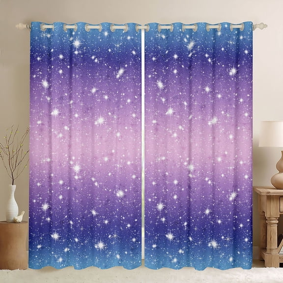 Castle Fairy Glitter Print Black Out Curtains,Gradient Curtains Pack of 2 (42x63 Each)