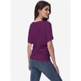 thumbnail image 2 of Womens Solid Short Sleeve V-Neck Boat Neck Dolman Top with Side Shirring Drape Tunic, 2 of 6