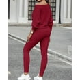 thumbnail image 3 of ZEFORTEX 2 Piece Lounge Outfit 2025 Long Sleeve Knit Pullover Tops Drawstring Pants Set Tracksuit Sweatsuit, 3 of 9
