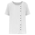 thumbnail image 5 of Loopsun Plus Size Womens Summer Tops, Women's Fashion Solid Color Comfortable Loose Short Sleeve Blouse Button Court Lock Casual Round-Neck Tops White XXL, 5 of 5