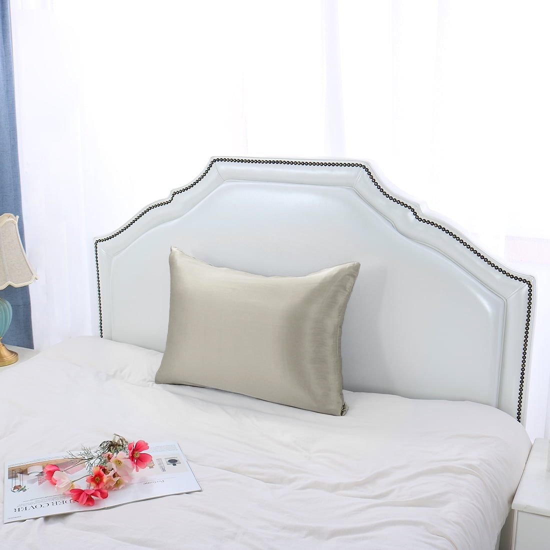 Unique Bargains 1 Piece 100% Silk Pillowcase Light Brown Standard