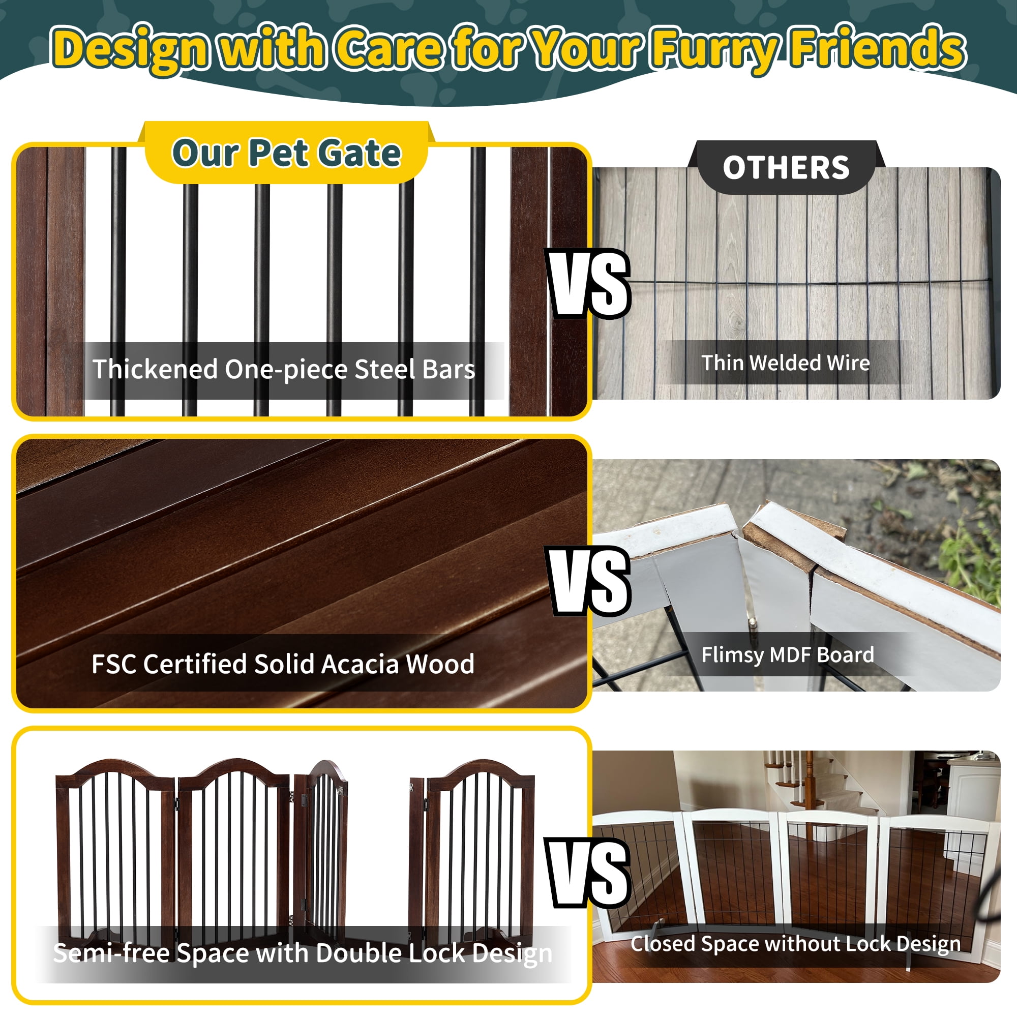TrumanPick Dog Gate Free Standing Foldable Pet Gate for Dogs 30"H x 144"W