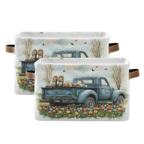 Ryvnso Truck Easter Storage Basket Large Bin Foldable Boxes Toys Organizer 14.2x10.2x8.3in 2 PCs