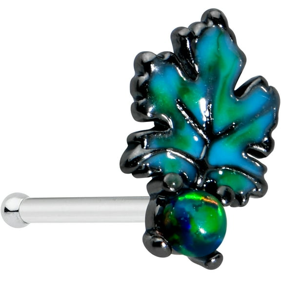 Body Candy Womens 20G Black PVD Steel Nose Ring Green Leaf Nose Stud Nose Bone 1/4