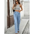 thumbnail image 6 of Women High Waisted Cargo Jeans Belted with Pockets Slightly Stretchy Durable Versatile Everyday Outdoor Casual Pants, 6 of 22