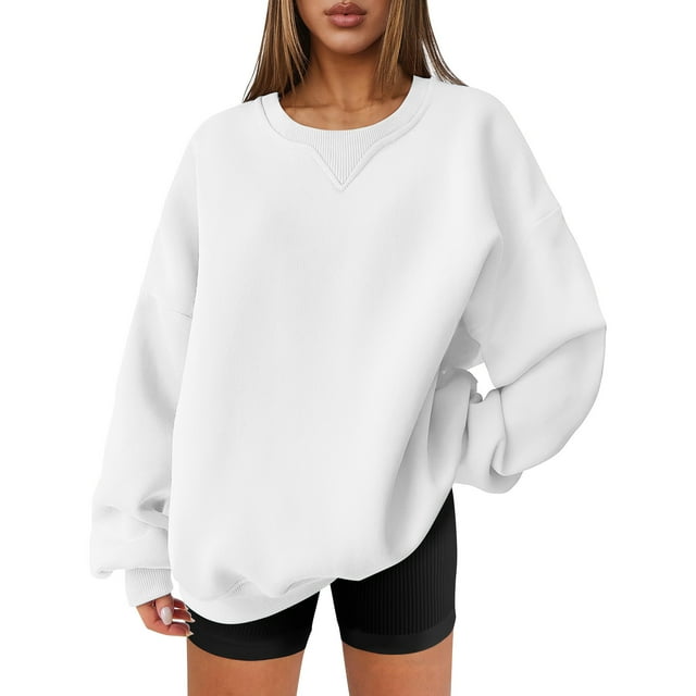 Timegard Hauts pour Femmes Chandails en Molleton Surdimensionnés Col Rond Manches Longues Blouse Automne Hiver Décontractée Pull Ample