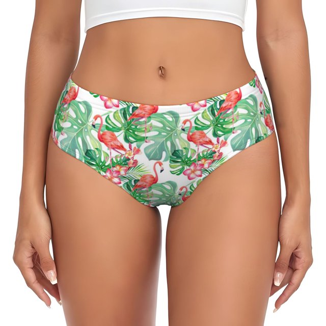 Fotbe Flamingo And Monstera Calzones Estampados para Mujer – Ropa Interior de Algodón, Cómoda, Suave y Elástica-X-Large