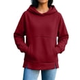 thumbnail image 2 of Hoodie for Womens Xaqiouau Solid Cross Neck Hooded Pullover Sweatshirt Split Hem Side Pockets Long Sleeve Basic Tops For Fall Athleisure Casual Daily Wear Wine S, 2 of 6