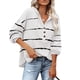 thumbnail image 3 of Blusa Manga Larga Cuello En V Patrón De Rayas Botón Cordón Con Capucha Tops Casuales Para Mujer, 3 of 6