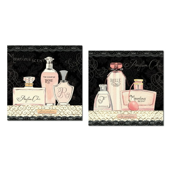 Vintage Black and Pink Perfume Bottle Adult/Teen Decor; 2 - 12" x 12" Unframed Prints
