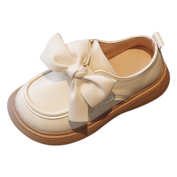 LNMQLPDBS Little Girl Shoes Solid Color Leather Shoes 1-12 Year Old Middle School Girls Single Shoe Girls Bow Knot Comfort Soft Sole Non-Slip Dressy Shoes Match with School Uniform Girls Summer Shoes