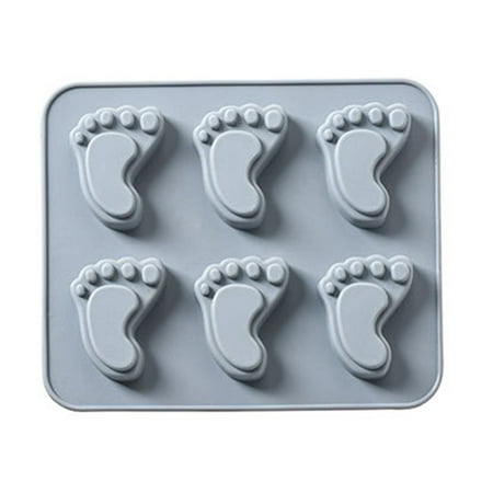 

6 Cavities Baby Feet Shape Fondant Mold DIY Muffin Chocolate Cake Biscuit Jelly Soap Mould Blue Gray