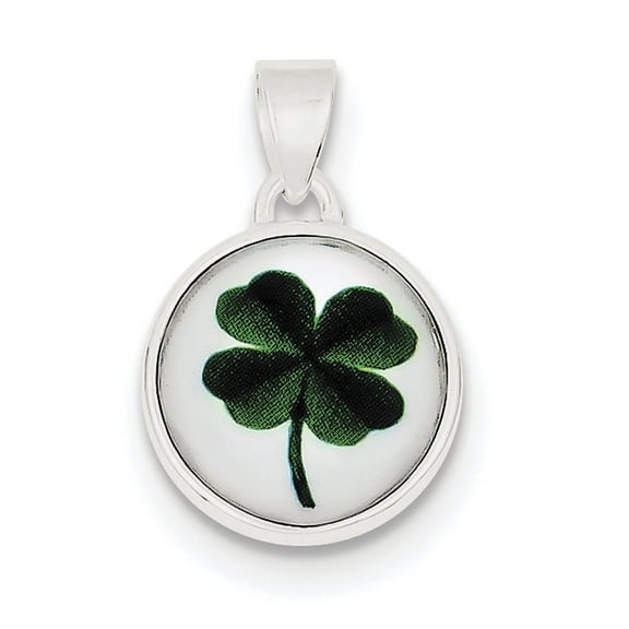 Sterling Silver 4 Leaf Clover Clear Enamel Pendant
