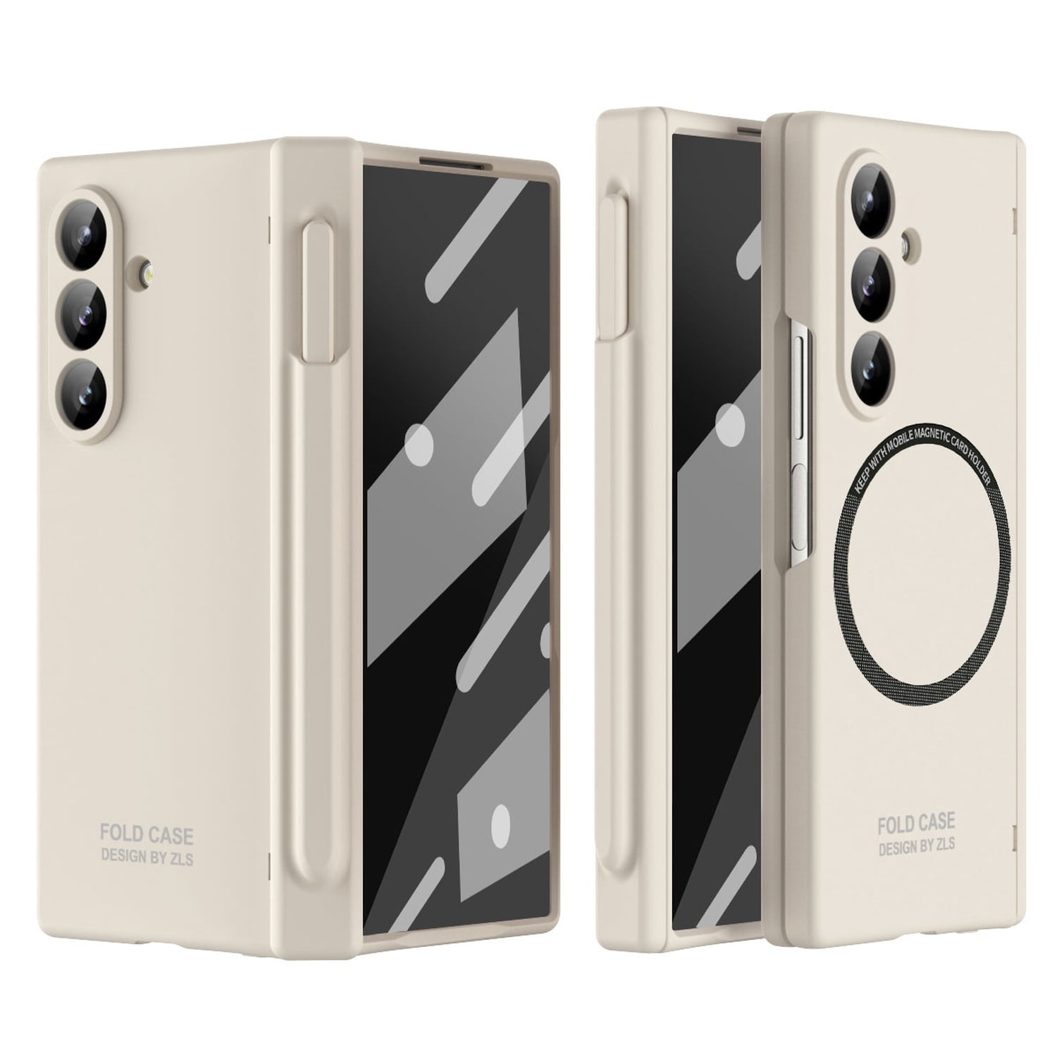 Dteck for Samsung Galaxy Z Fold 6 Case with Pen Stylus,Magnetic PC Case Built-in Front Screen Protector Compatible with Mag Safe Shockproof Cover for Galaxy Z Fold 6,Beige
