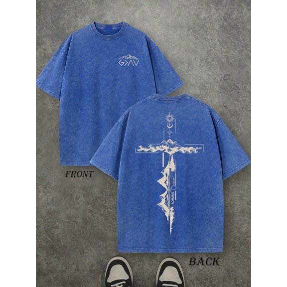 Christian Shirt, Retro Washed T-Shirt Double Sided Printed (230 Pure Cotton T-Shirt) 'ROMANS' God Is Greater Than Our Highs And Lows Christian Gift Letter Print, Men's T-Shirt, Men