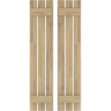 Ekena Millwork 11 1/2"W x 78"H Americraft Three Board (2 Batten) Exterior Real Wood Spaced Board-n-Batten Shutters (Per Pair), Unfinished