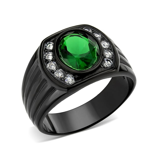 Bague en Acier Inoxydable avec Émeraude Synthétique pour Femmes Style TK3764 Taille 12