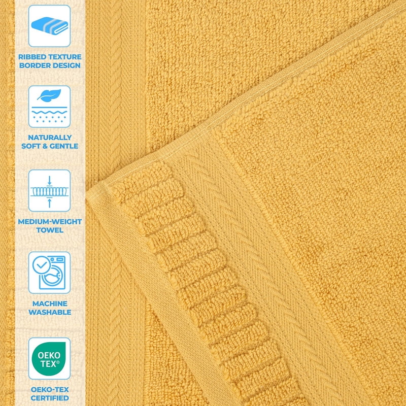 Superior Venice Ribbed Textured Border Zero Twist Bath Sheets, Set of 2, Gold