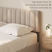 Queen Upholstered Platform Bed Frame with Headboard, 4 Under-Bed Drawers, Noise-Free, No Box Spring Needed, Easy Assembly, Modern Bedroom Furniture - Beige