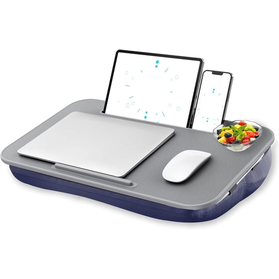 Lap Desk with Washable Cushion – Fits up to 17-Inch Laptops – Portable Laptop Desk & Stand – Bed desks & Tray for Writing, Reading, Working, Gaming on Bed, Couch, Floor – Large, Grey