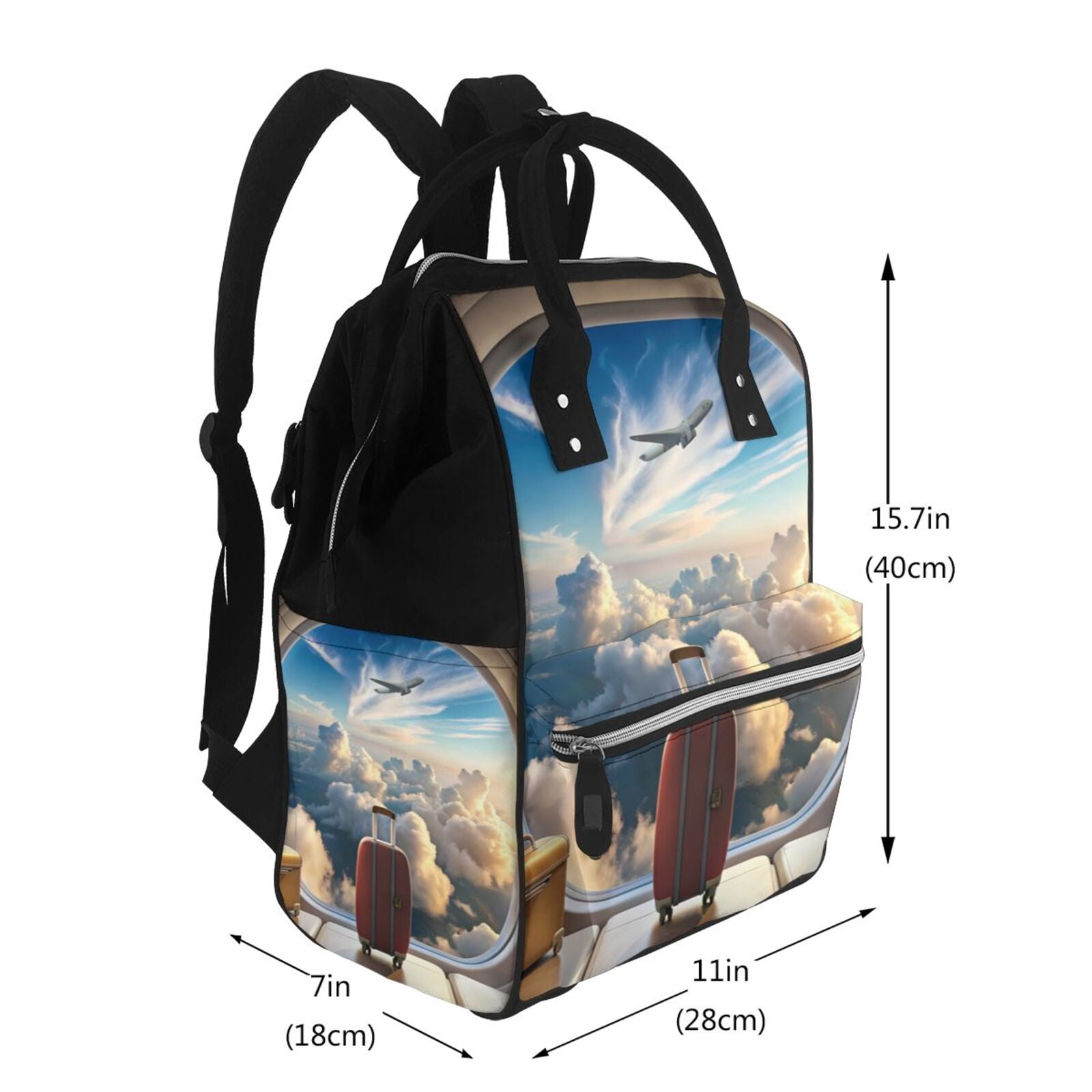 Fuzoiu Sunset Airplane Travel View Print Diaper Bag Backpack,Baby Essentials Travel Tote,Multi function Waterproof Diaper Bag, Travel Essentials Baby Bag - Unisex