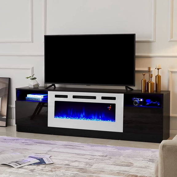 VANACC Fireplace TV Stand with 36" Electric Fireplace, Entertainment Center, Modern Wood Texture Entertainment Stand for TVs up to 80", 70", Black & White
