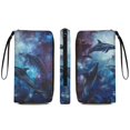 thumbnail image 2 of Womens Wallet Bifold Ladies Cluth Bag Wristlet Wrist Strap Long Purse Dolphins Galaxy Design, 2 of 6
