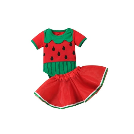

TheFound Newborn Infant Girls Short Sleeve Watermelon Pattern Romper+Tulle Mesh Gauze Skirt 2Pcs Outfits