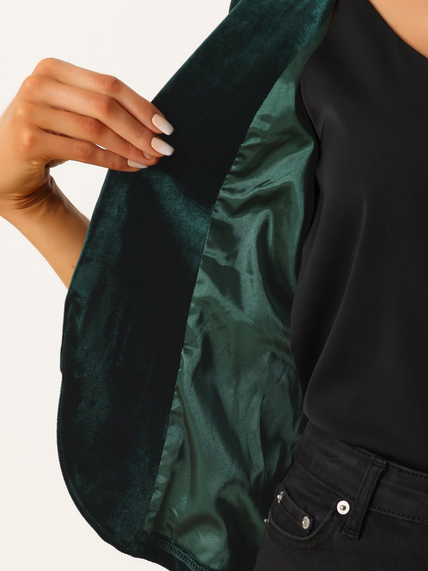 DARING DIVA Women's Velvet Shawl Lapel Collar Open Front Cardigans XS Dark Green