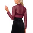 thumbnail image 3 of INSPIRE CHIC Satin Shrug for Women's Evening Dresses Mesh Formal Coverup Open Front Long Sleeve Cropped Bolero Halloween XS Burgundy, 3 of 6