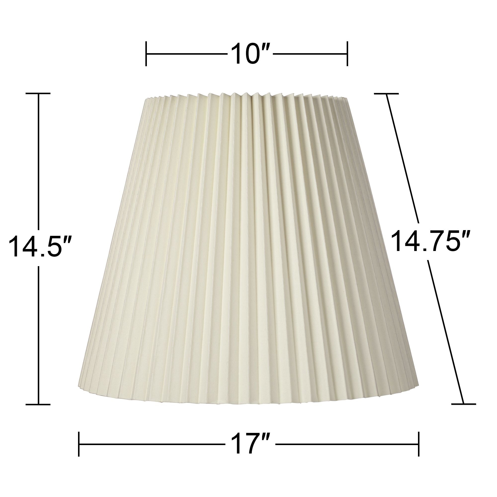 Springcrest 10" Top x 17" Bottom x 14 1/2" High x 14 3/4" Slant Lamp Shade Replacement Large Ivory Bell Pleated Spider Harp Finial
