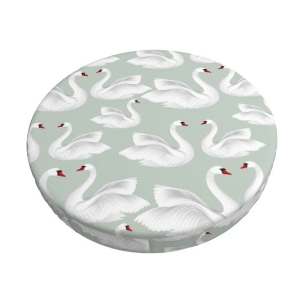 Disketp White Birds Funda Redonda para Taburete, Funda de Cojín para Silla de Bar Suave y Elástica-13 inch