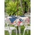 thumbnail image 2 of Outdoor Tablecloth with Umbrella Hole and Zipper, Pink Flower Round Table Cloth 60 Inch Waterproof Tablecloth, Spring Floral Butterflies Birds Elegant Farmhouse Picnic Table Cover for Patio Camping, 2 of 7