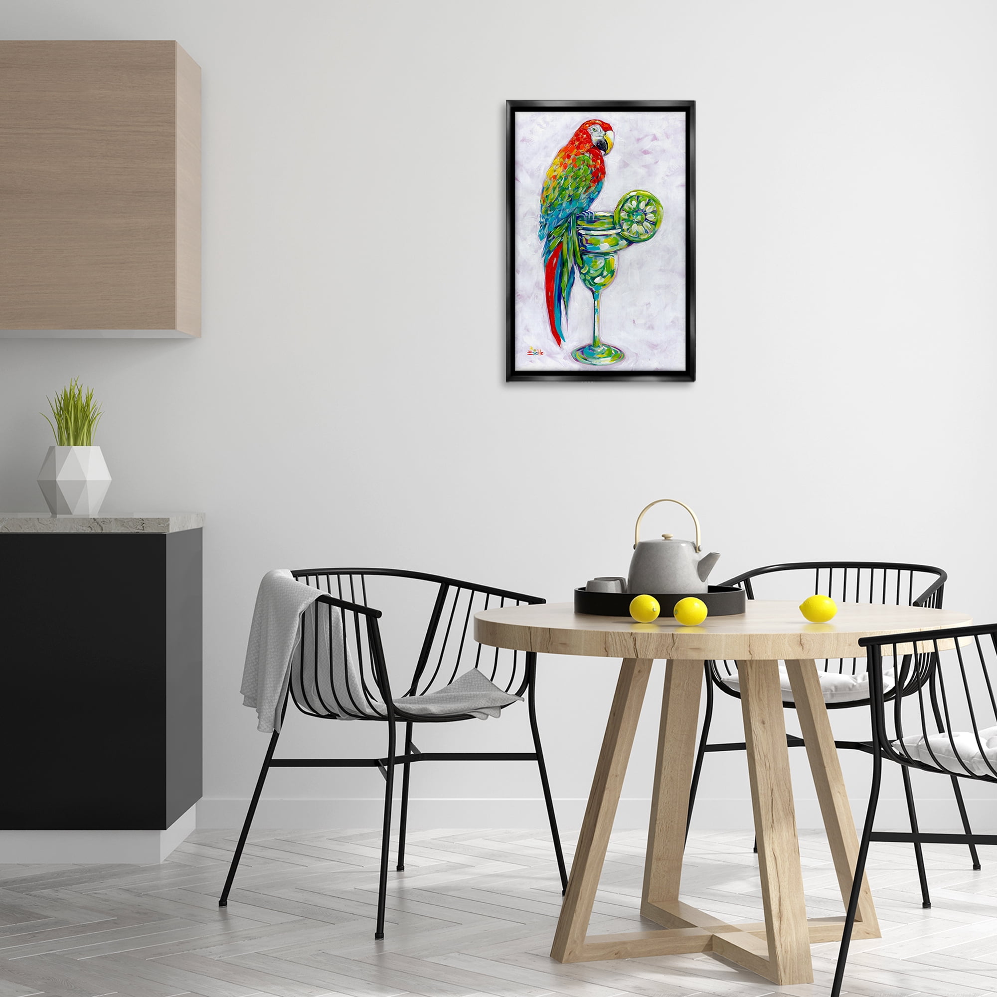 Stupell Industries Margarita Parrot Perched Food & Beverage Painting Black Floater Framed Canvas Art Print Wall Art, 17 x 25