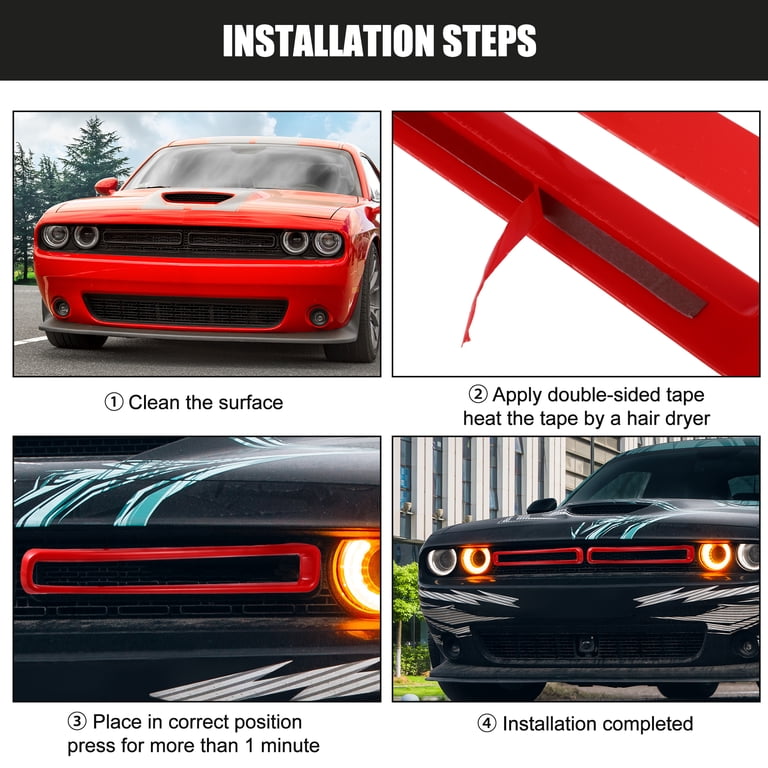 JOSHELA Red Front Fog Light Cover Trim For Dodge Challenger 2015-2024 – ABS Plastic Exterior Accessories, Easy Installation With Tape (2 Pieces)
