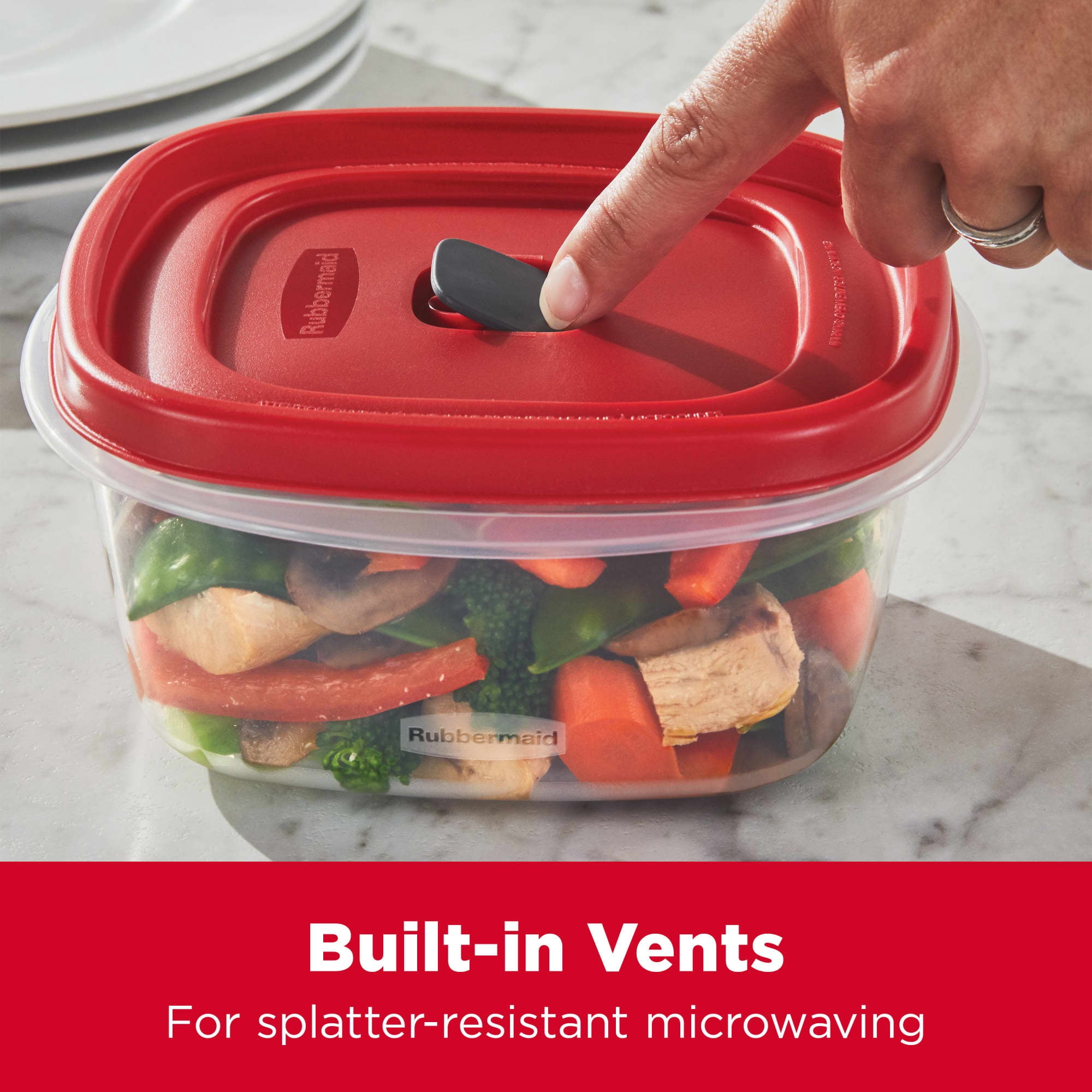 Rubbermaid Easy Find Lids Food Storage Containers with Vented Lids, 26 Piece Set, Red