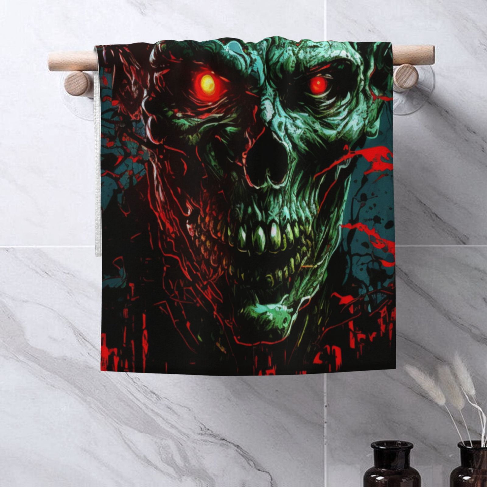 Skull Ghost Zombies Head Red Eyes Cool 27.5" x 16" Ultra Soft Hand Towel, Face Wash Cloth for Bathroom, Gym, Travel, Pool
