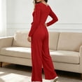 thumbnail image 4 of Lenpel Womens Casual Jumpsuits Square Neck Long Sleeve Back Zipper Rompers Solid Color Wide Leg Fashion Fall Clothes(Red,Large), 4 of 7