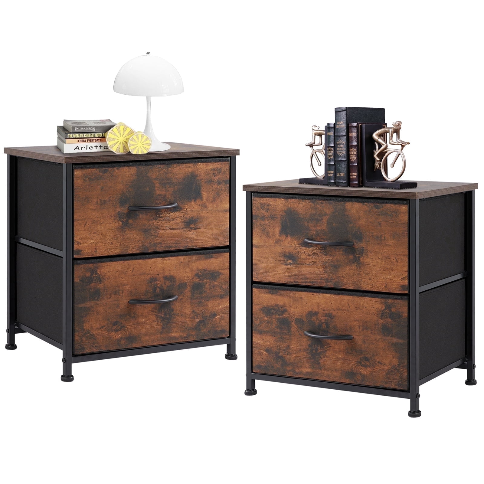 CONCETTA 2-Pack Fabric Storage Dresser with 2 Drawers, Nightstand for Bedroom, Closet, Storage Furniture for Adults, Rust
