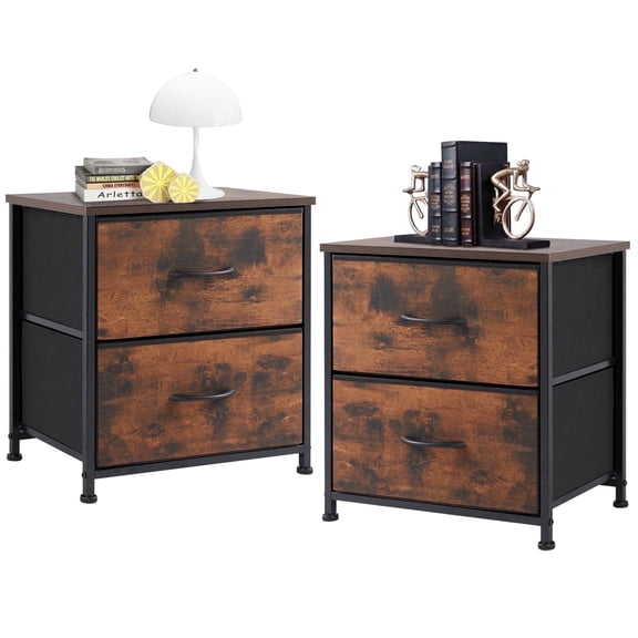 CONCETTA 2-Pack Fabric Storage Dresser with 2 Drawers, Nightstand for Bedroom, Closet, Storage Furniture for Adults, Rust