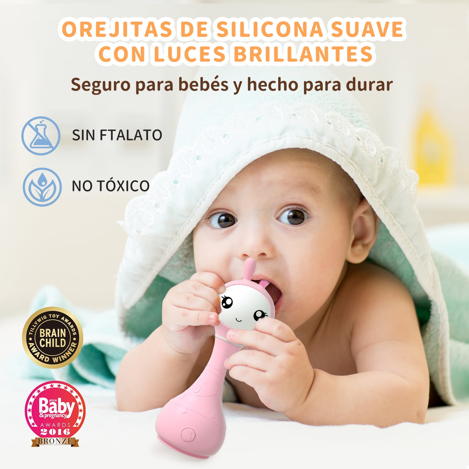 alilo Sonajero Para Bebés 0-12 Meses, Baby Rattle Con Luz, 66 Sonidos, 15 Canciones, 13 Cuentos, 5 Canciones De Cuna, Ruido Blanco, Reconocimiento De Color