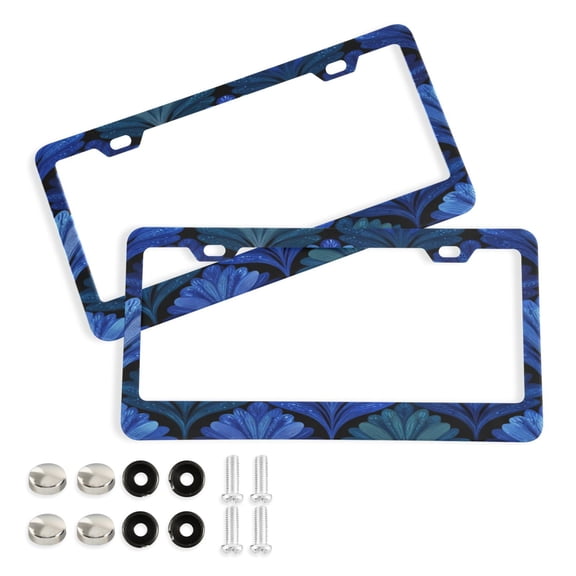 Aluminum License Plate Frame 2 Pack Car Exterior Accessory Car Tag Holder for Front Rear Plates Cars Decor Blue Batik Leaves Pattern