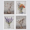 thumbnail image 3 of PixonSign 4 PCS Flowers Posters Lavender Cottonflower Framed Canvas Prints Wildflower Floral Botanical Print Nature Illustration Decorative Country/Farmhouse Modern Home Artwork - 12"x16" White, 3 of 5