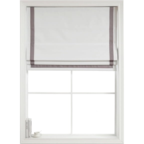 100% Blackout Cordless Roman Shades with Ribbon Border, Premium Blind for Windows