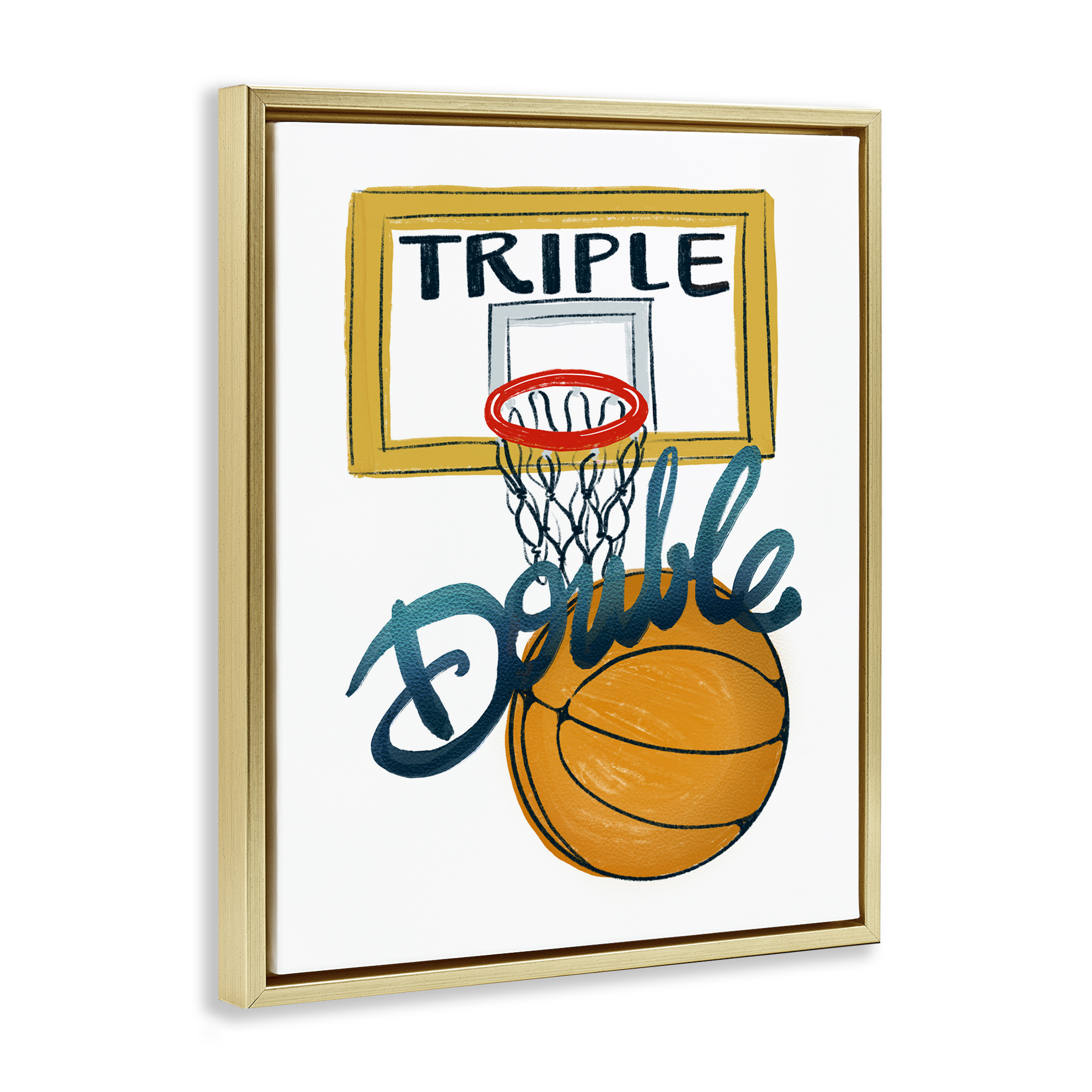 Triple Double Basketball Gold Framed Floater Canvas Wall Art, design by Connie Summers