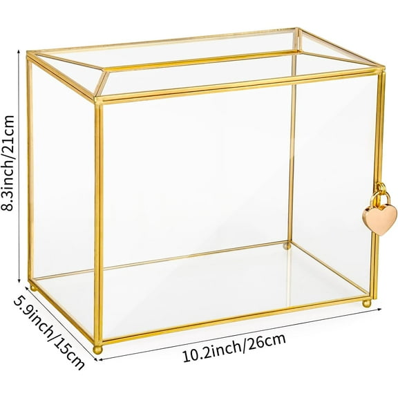 Gold Glass Wedding Card Box with Lock - Large Gift Card Holder for Weddings, Anniversaries, Parties & Home Decor