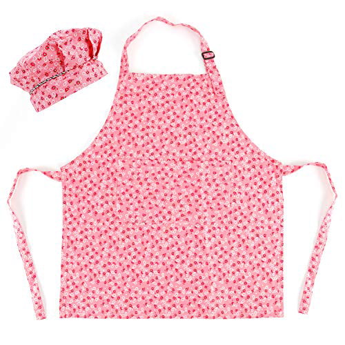Bassion Kids Apron Kids Chef Hat and Apron Adjustable Kids Cooking Aprons Gifts