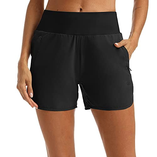 M MAROAUT Womens 7 Inches Running Shorts with Zipper Pockets Liner Black Shorts Quick Dry Workout Gym Walking