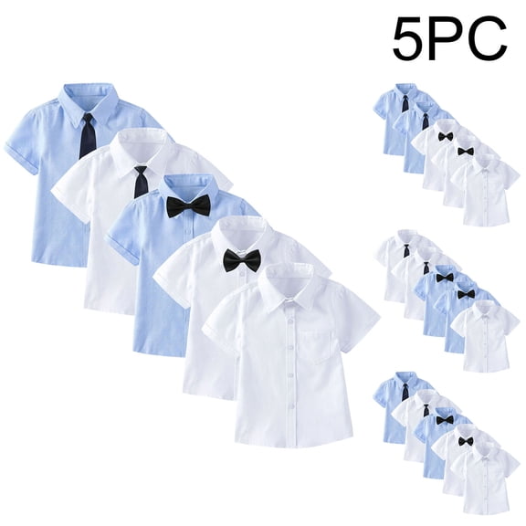 Afuyipoi 5-PC Boys Girls School Uniform T-shirts(For 2-15), Solid Color Short Sleeve Round Neck Soft Breathable Back-to-School for Kids White 3 Years
